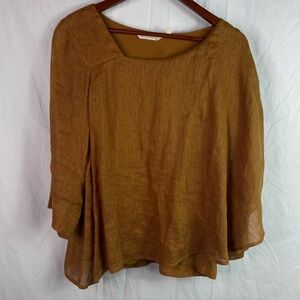 Solft Surroundings Women's 100% LINEN Lagenlook  Tunic Top Blouse Size PM Brown